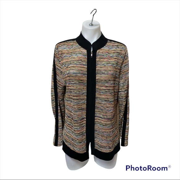 Exclusively Misook Full Zip Long Sleeve Sweater Multicolor  [121] - Picture 1 of 4